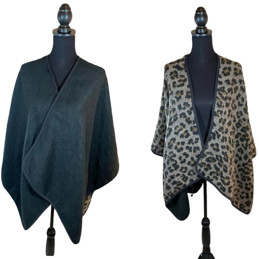 ANN Taylor Reversible Leopard Cheetah Print and Black Wrap Sweater One S…